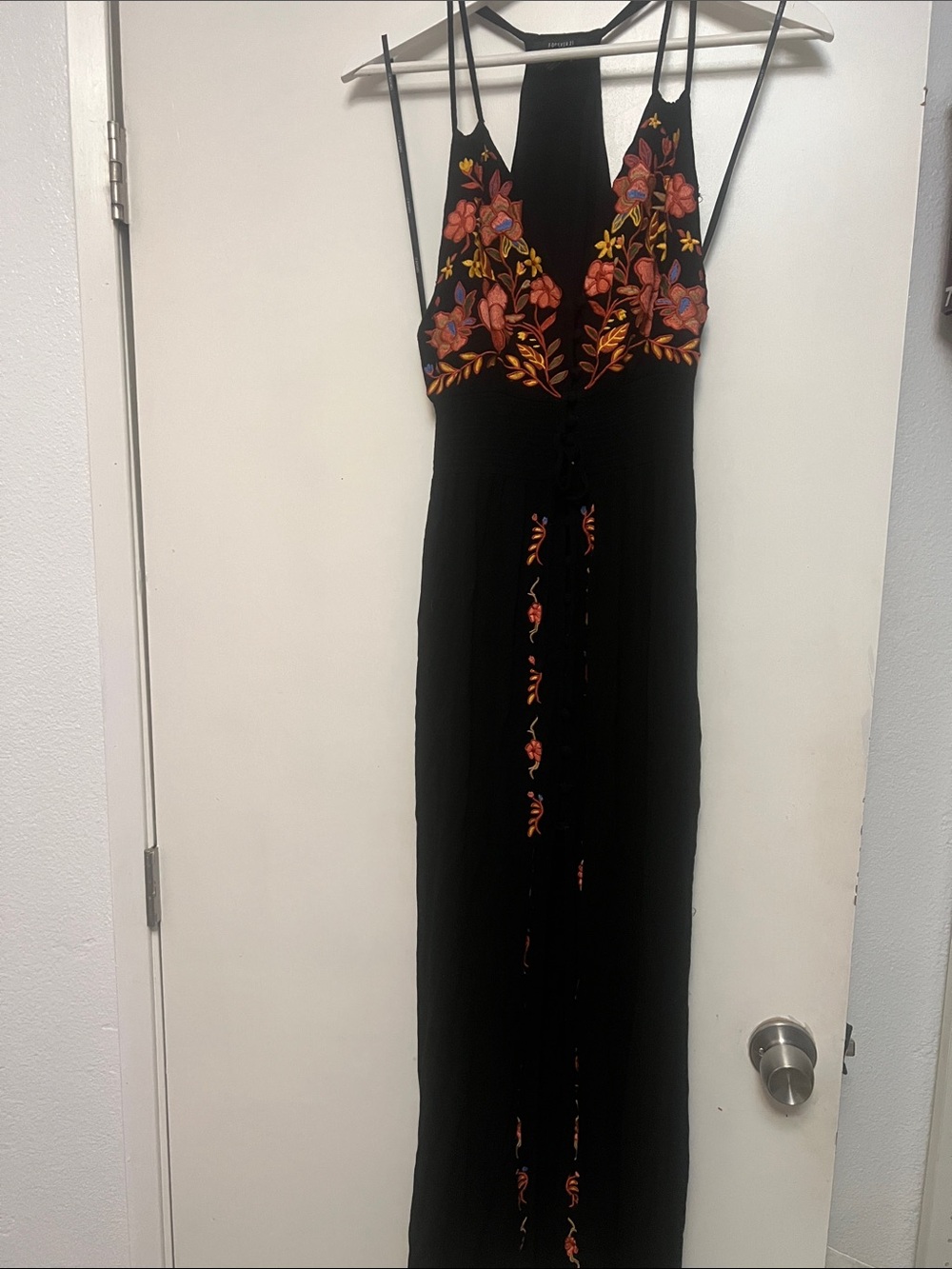 Forever 21 Black Maxi Dress with Orange & Pink Floral Embroidery